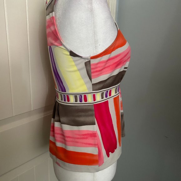 BCBG Max Azria Banded Crew Neck Sleeveless Multi-Stripe Top with Small Peplum XS - Picture 4 of 13